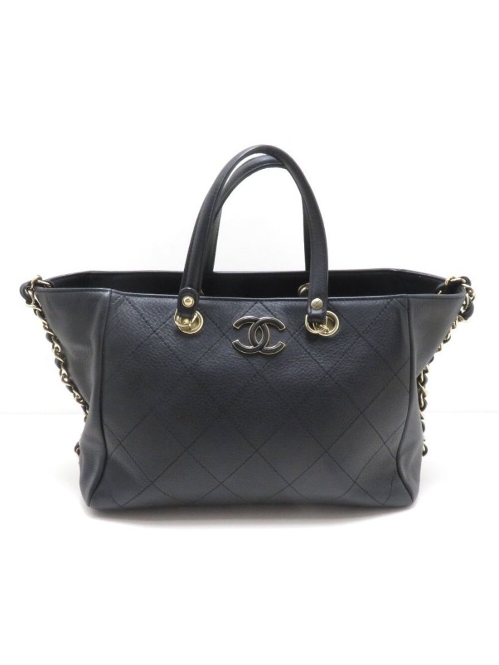Chanel CC Logo Quilted 2-Way Tote Bag Calfskin Black